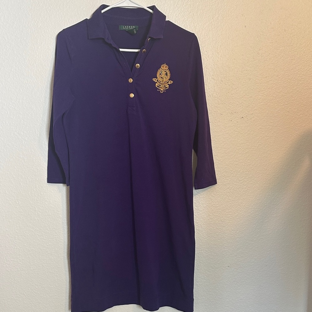 Ralph Lauren Purple Polo Dress with Gold Embroidery